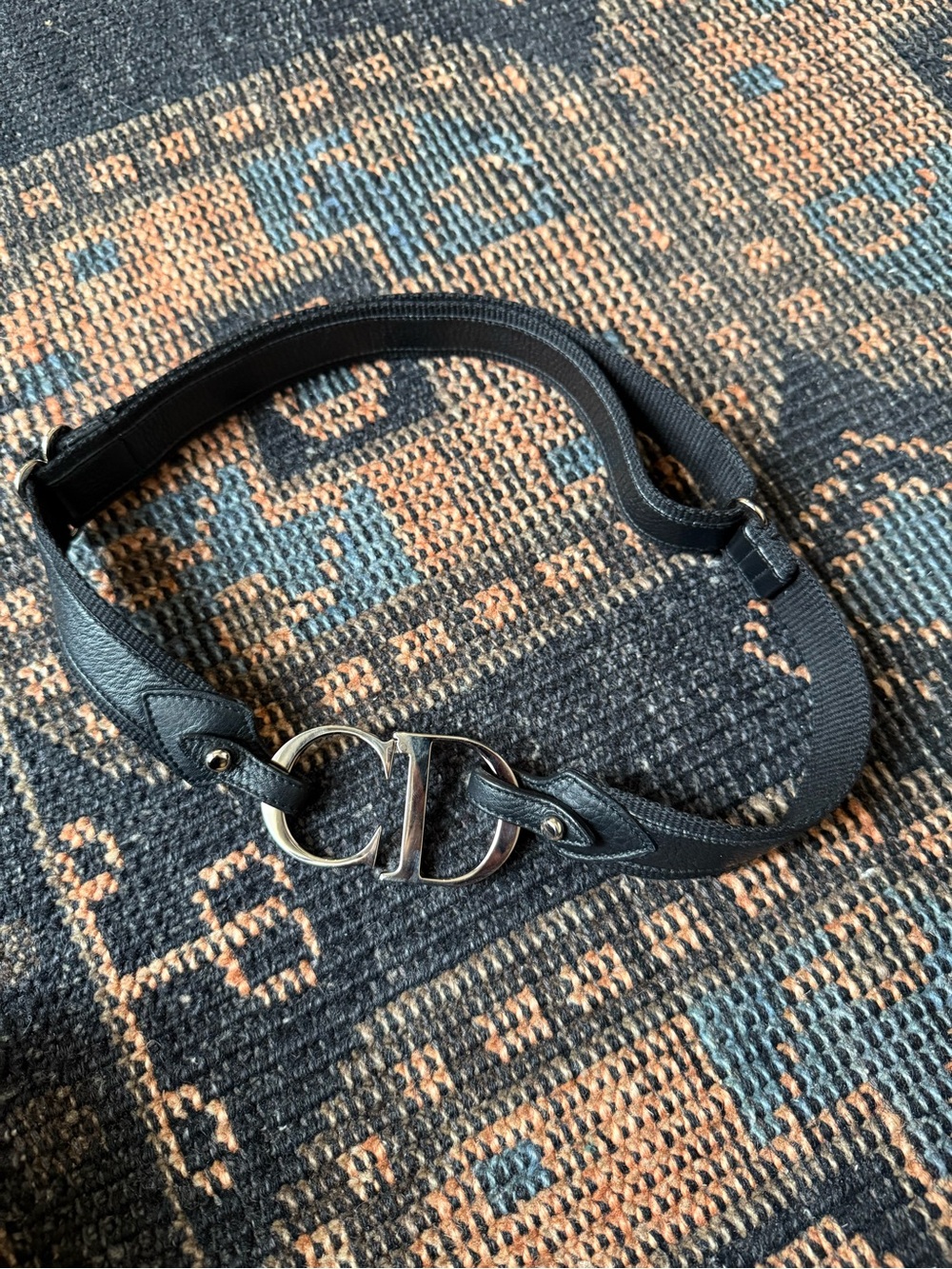Dior Black Leather Logo CD Buckle Belt